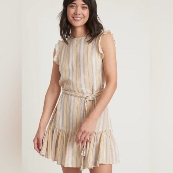 Marine Layer NWT Laney Belted Mini Dress Linen Blend in Beachy Stripe Size Small - Picture 1 of 10